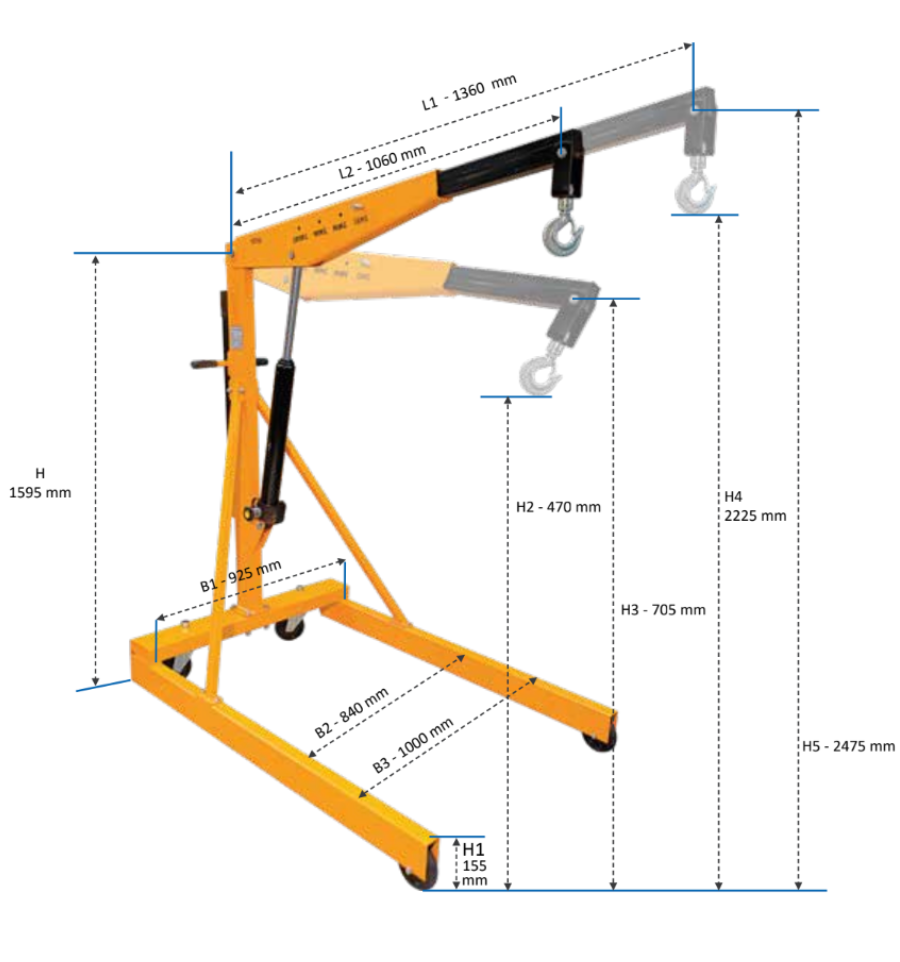 Schéma dimensions grue d'atelier 1 tonne